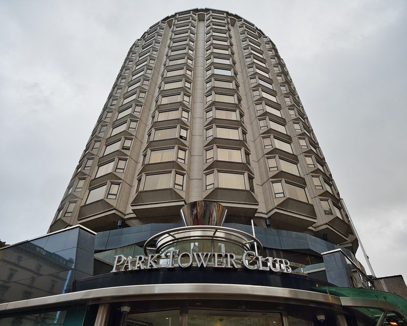 The cylindrical Park Tower hotel in Knightsbridge